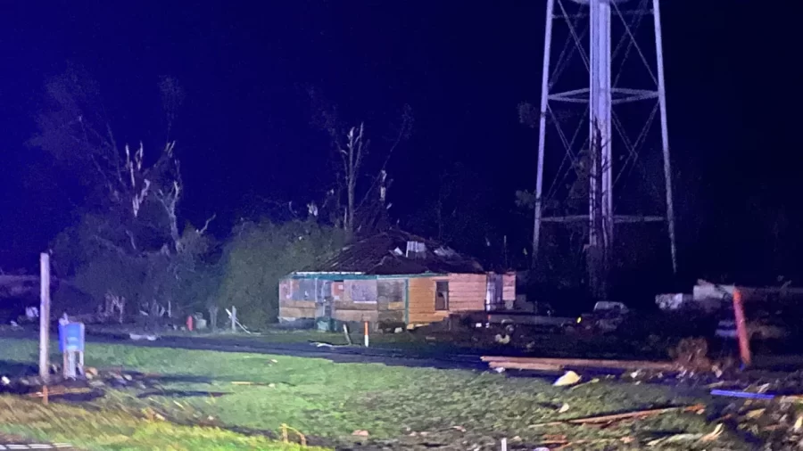 Damage from a tornado that touched down in Silver City, Mississippi, on Friday evening. MHP Greenwood