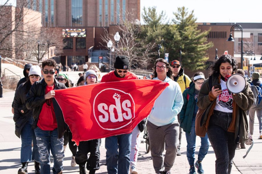 Led by SDS members, the attendees gathered for the speak out march down the Esplanade March 8, 2023.