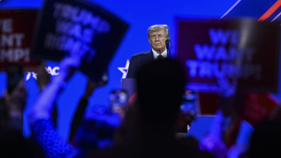 Former President Donald Trump makes a speech as he attends the 2023 Conservative Political Action Conference at the Gaylord National Resort and Convention Center in Oxon Hill, Maryland, on March 4, 2023.
(Celal Gunes/Anadolu Agency/Getty Images)