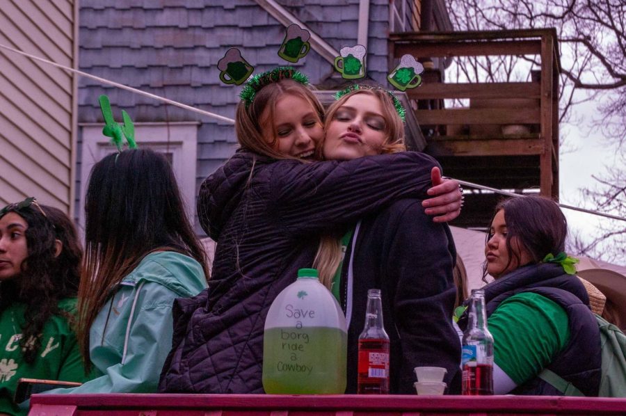 Kent State sophomore Sydney Jancsura with her friend Olivia Romes showing their love for Fake Paddys Day at Kent State March 11, 2023. 
