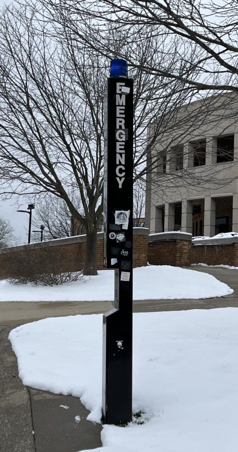 A blue light station outside of the Memorial Athletic Convocation Center. University police said you can push the button in case of emergency. 