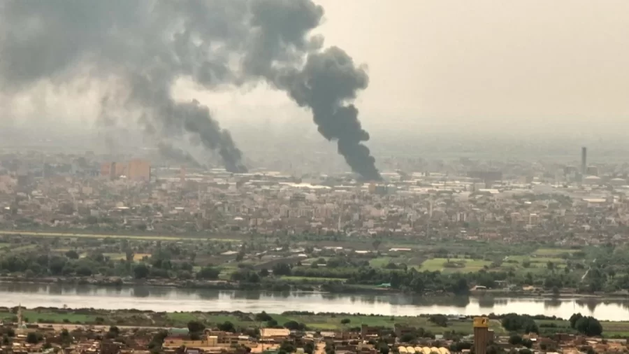 This image grab taken from AFPTV video footage on April 28, 2023, shows an aerial view of black smoke rising over Khartoum, Sudan.
AFPTV/Getty Images 
