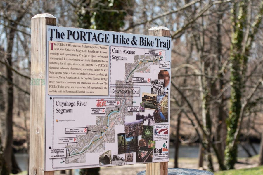 The Portage Hike & Bike Trail spans 13 miles along the Cuyahoga River and provides a place for trail goers to hike, bike, or canoe. Photo taken April 10, 2023.
