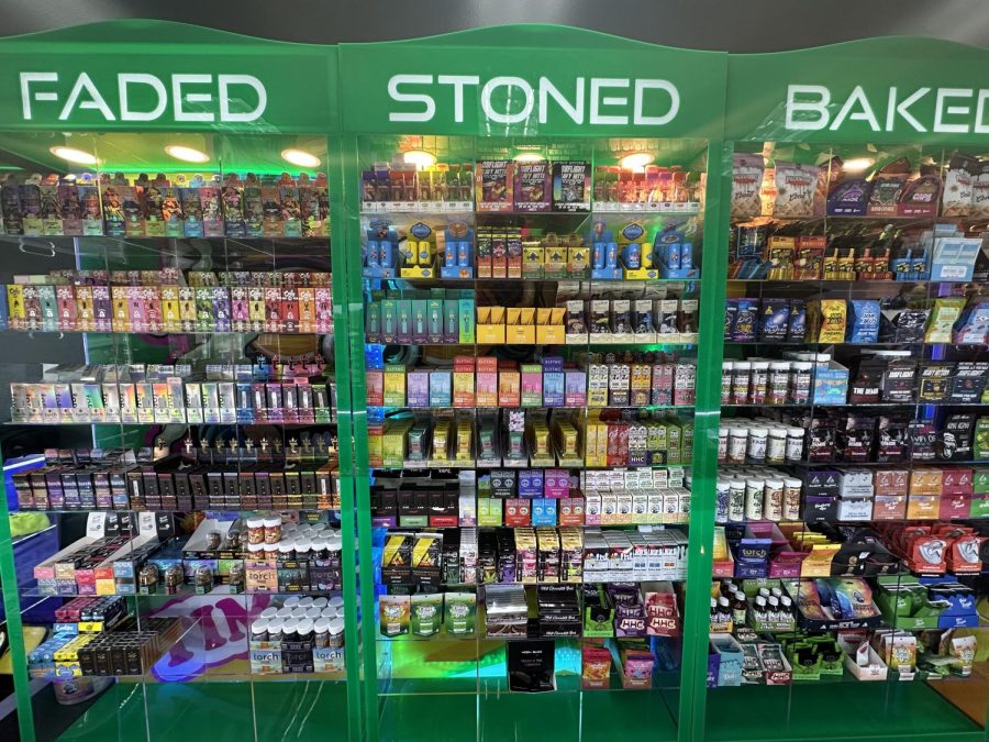 Delta-8 displays of products, found at one of the FlashVapes locations on East Main Street.