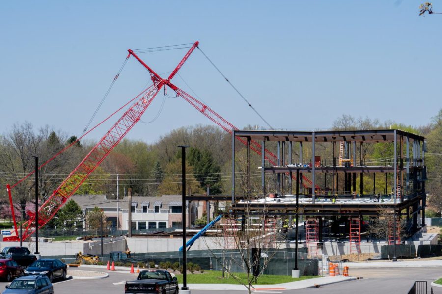 Crawford Hall, a new building coming to Kent States main campus, being worked on April 19, 2023.