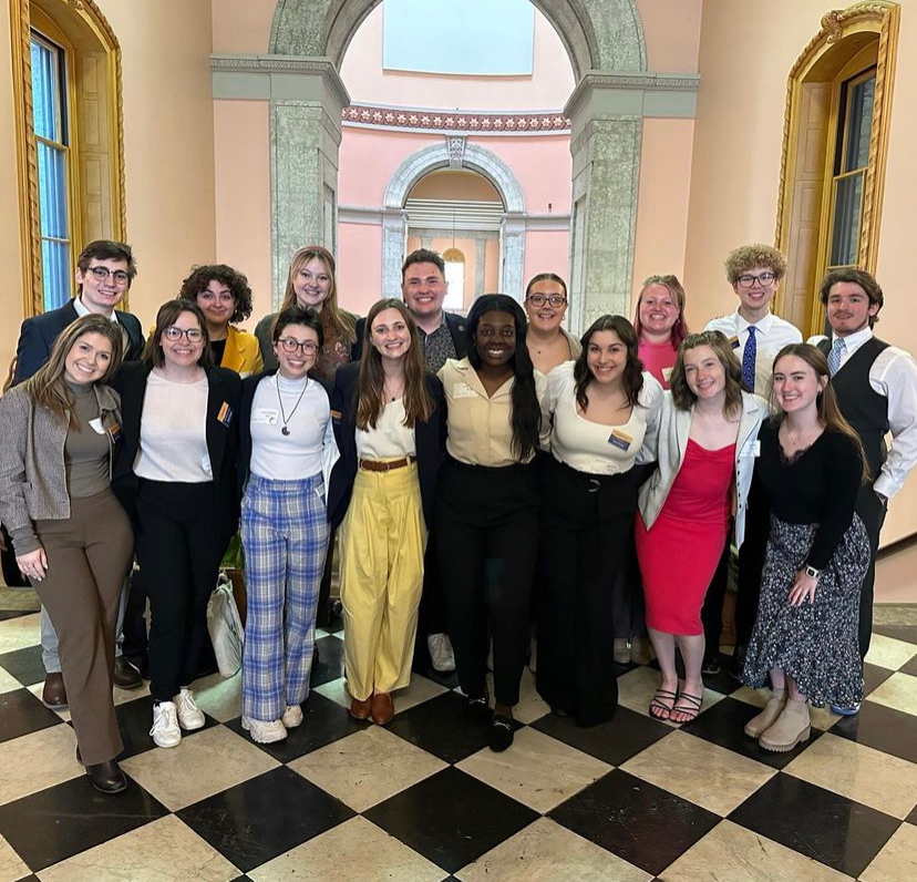 Sixteen members of the The Undergraduate Student Government visit the Ohio Statehouse to express their opposition to bills.