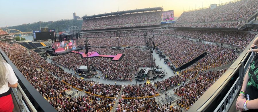 Taylor Swift performing in front of 73,117 fans at Acrisure Stadium in Pittsburgh on June 17, 2023.