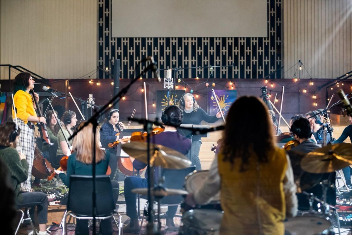 The Kaboom Collective studio orchestra playing together. (Courtesy of Kaboom Collective)
