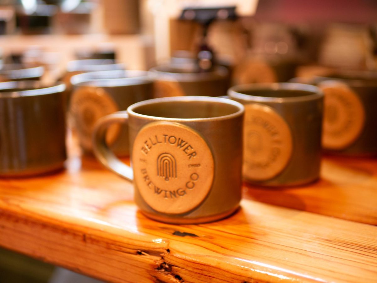 Some of Fred Ketlers mugs on display at Bell Tower Brewing Co. in Kent during the Crafty Crawl Aug. 27, 2023