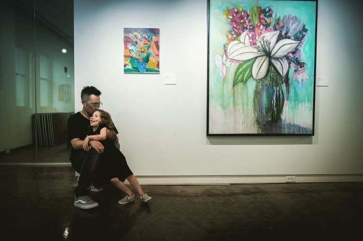 Jay Kozar and daughter Addison Kozar at their father-daughter art exhibit. (Courtesy of Jay Kozar)