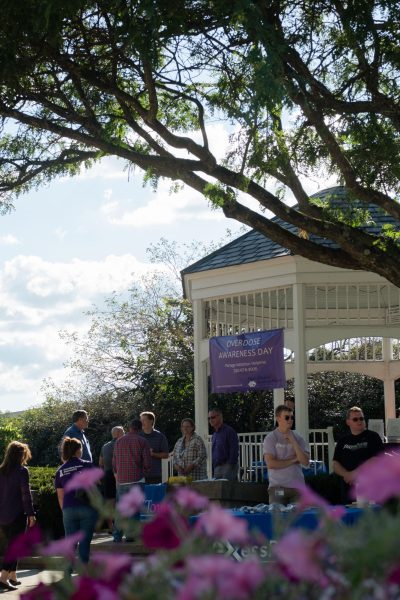 Attendees gather at the gazebo in downtown Kent for Overdose Awareness Day on Aug. 31. 