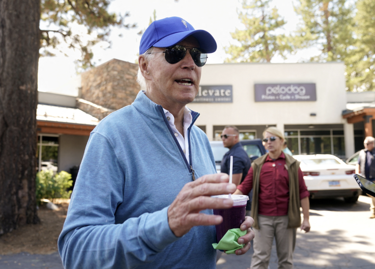 Joe Biden speaks to reporters in South Lake Tahoe, California, on Wednesday. Kevin Lamarque/Reuters