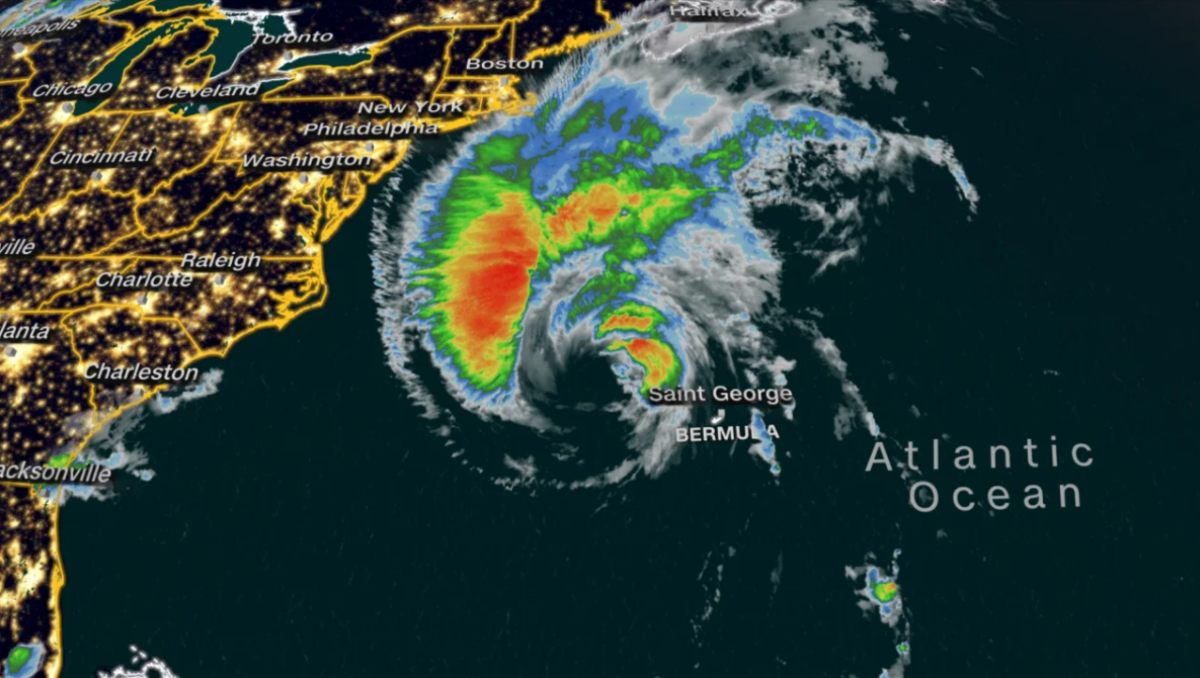 Hurricane Lee churns in the Atlantic Ocean late Thursday.
