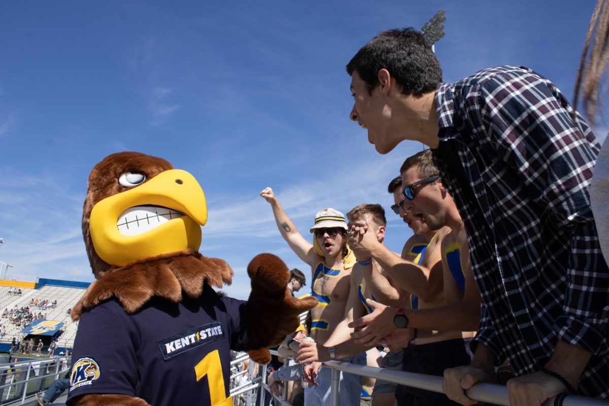 Flash takes a trip to the Kent State student section at their first football game against Central Connecticut State on Sept. 16, 2023.