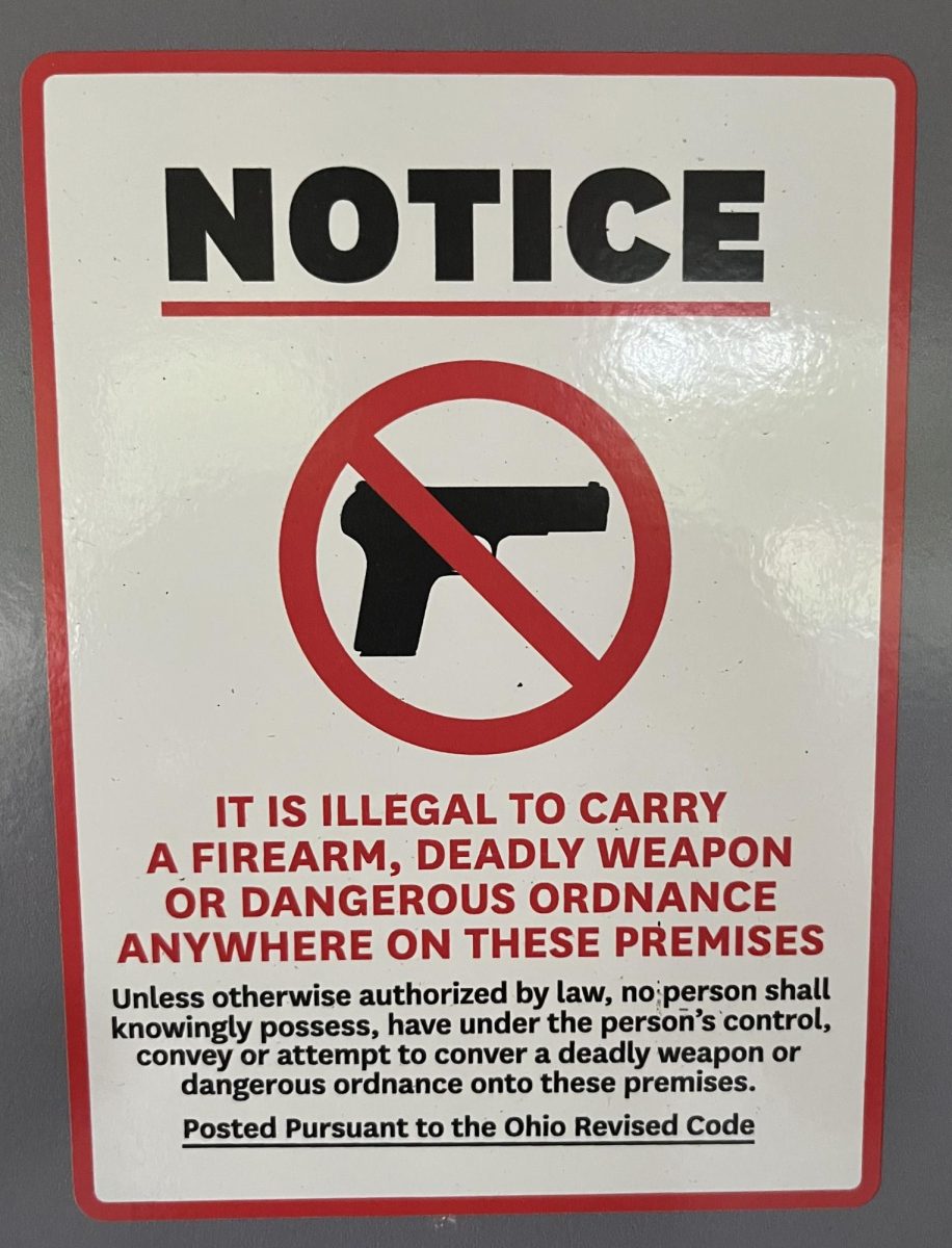 Signs regarding the use of firearms are posted on doors throughout campus.