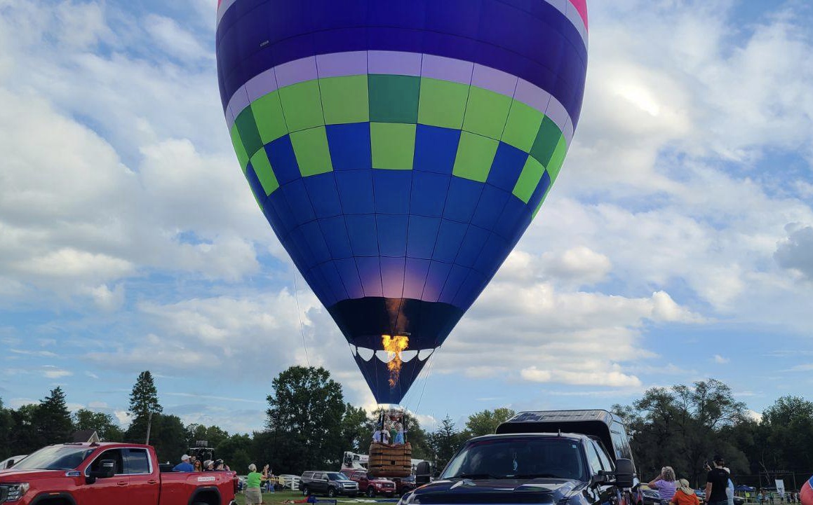 A hot air balloon gets ready before take-off at the Balloon A-Fair festival in Ravenna on Sept. 17, 2023.