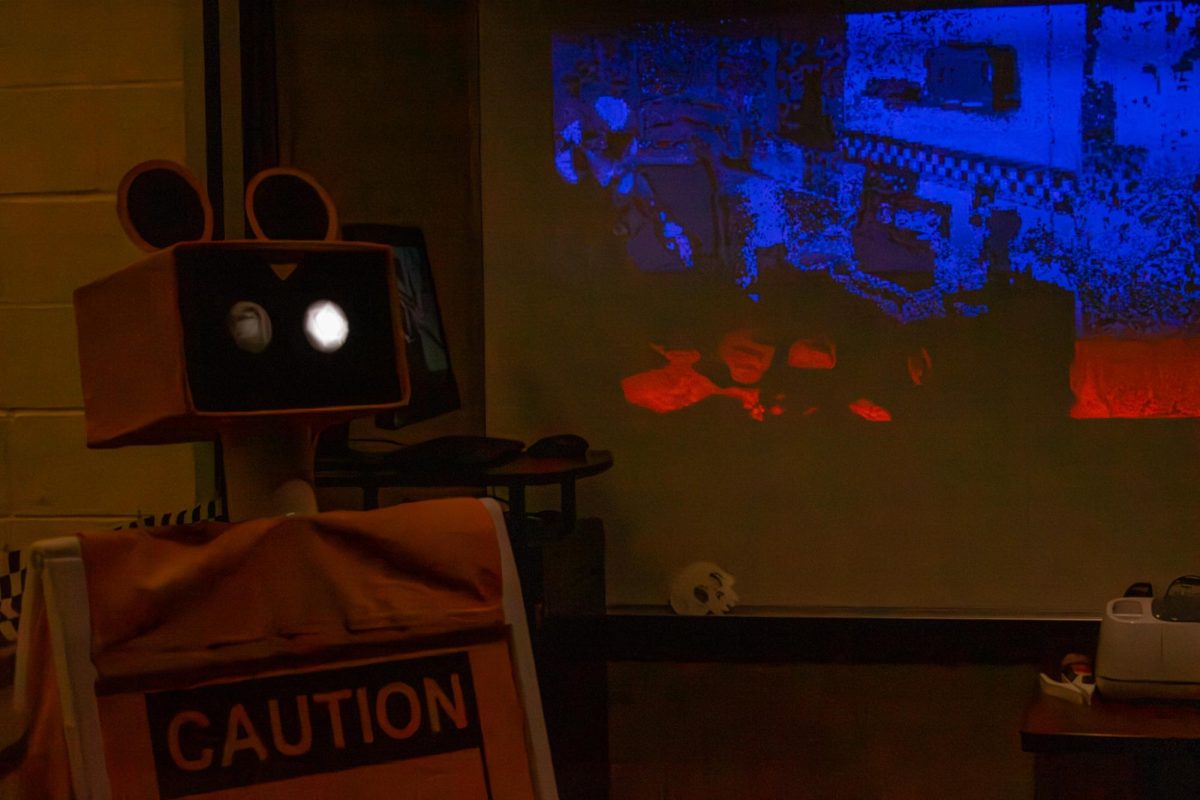 The Student Multimedia Studio is decorated in the image of Five Nights At Freddys where students could come in and use devices to play the game on monitors at the University Library Halloween Party on Friday, Oct. 27, 2023.