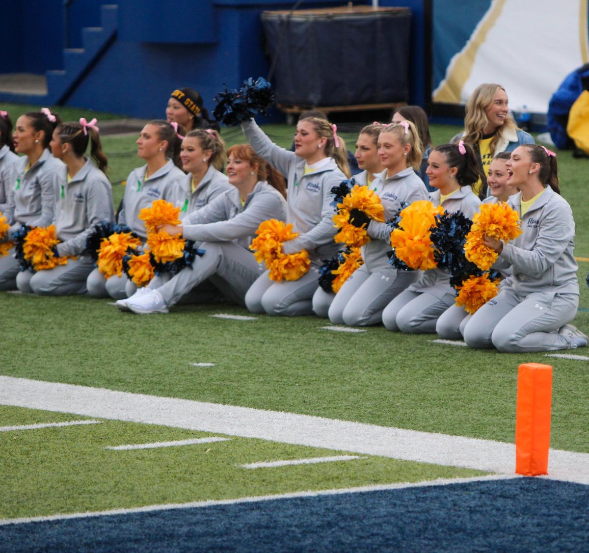 The Kent State cheer team during the Homecoming football game on Oct. 21, 2023.