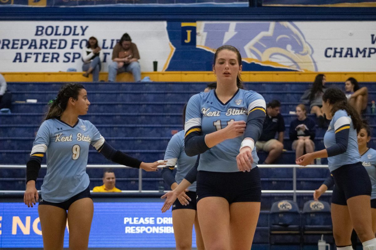 Kent State Womens Volleyball players take the court in the game against Western Michigan on October 5, 2023.