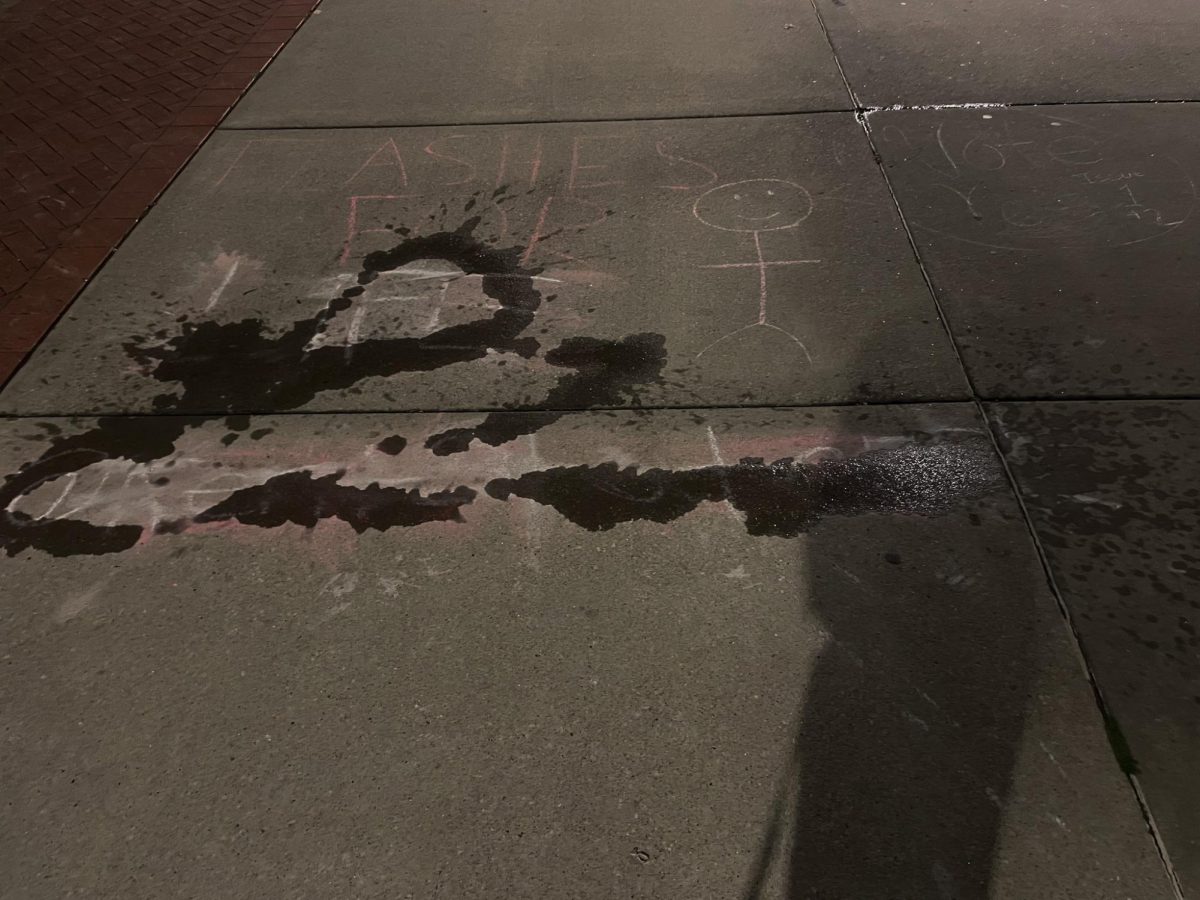 Pro-Life messages written on Kent State Campus being erased by water on October 18, 2023.