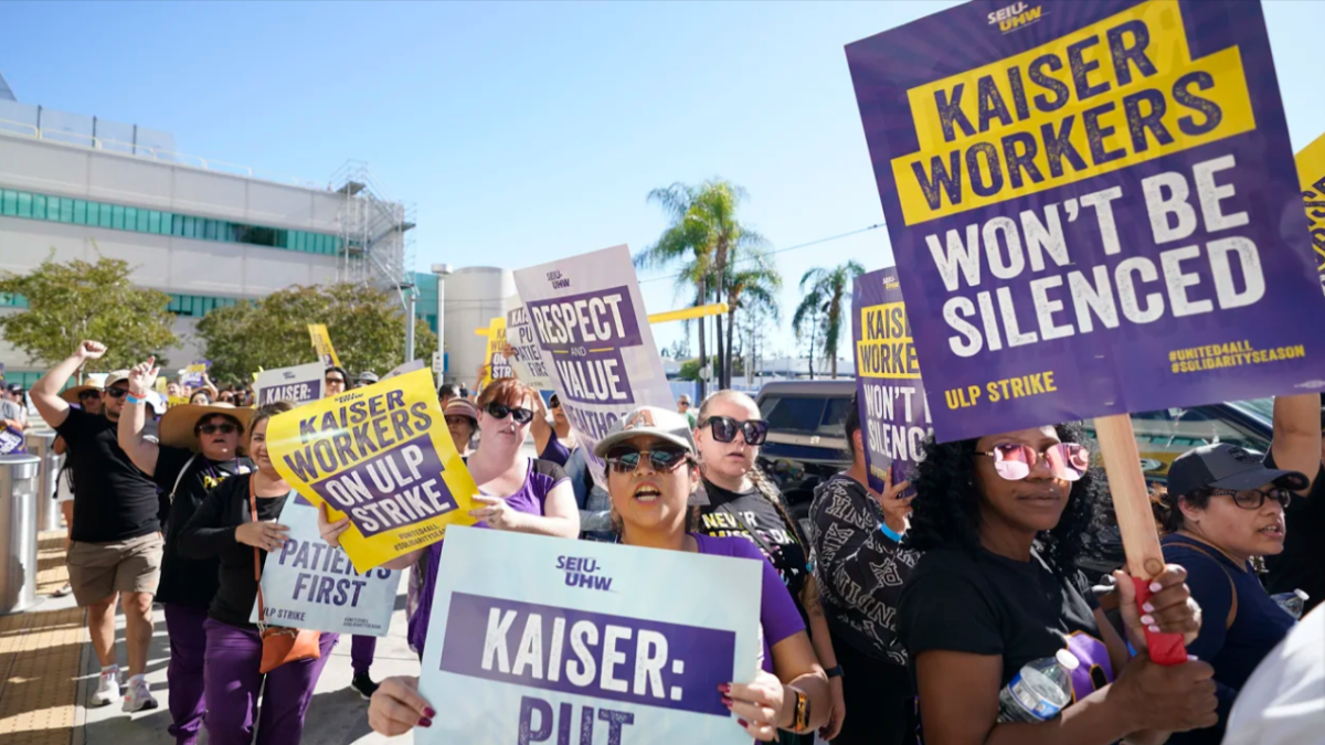 Kaiser+Permanente+workers+picket+in+California+on+the+second+day+of+a+three-day+strike+earlier+this+month.+The+union+announced+it+had+reached+a+tentative+deal+with+Kaiser+that+could+avert+a+second+strike+at+the+health+care+system.