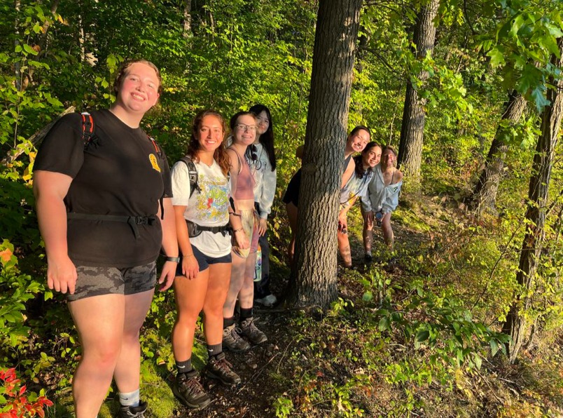 The Students for Environmental Change club takes a summer hike at Towners Woods. 