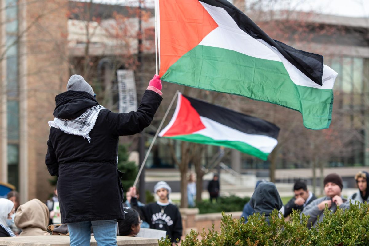 Protesters advocate for Palestine gather on the K during the Ceasefire Protest on Nov. 20, 2023.