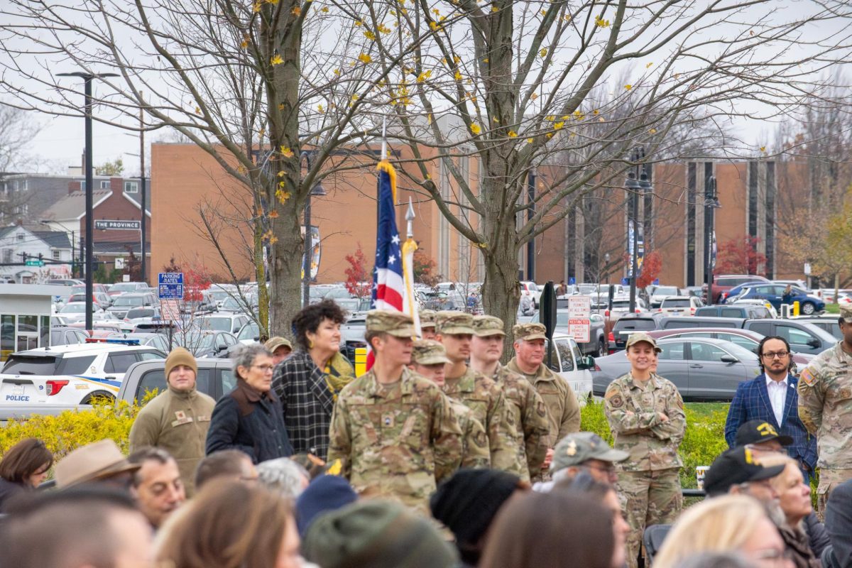 Kent State ROTCembers wait to present the colors at the Veterans Day ceremony on Nov. 9, 2023. 