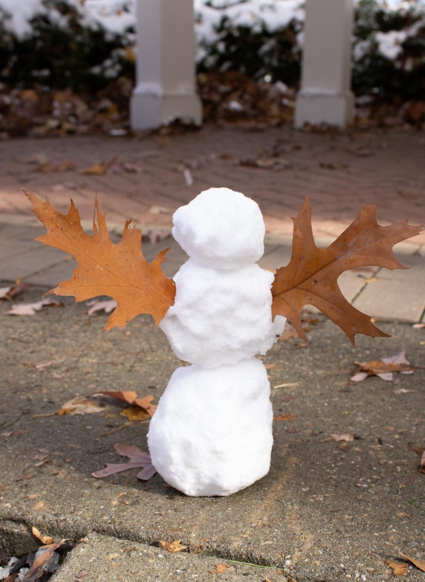 A mini snowman sits in the gazabo near the front of campus on Nov. 1, 2023.