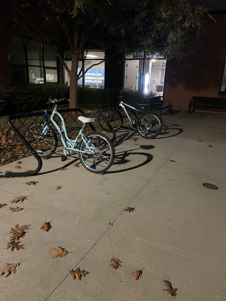 Two bikes outside of the Center for Undergraduate Excellence on November 2, 2023.