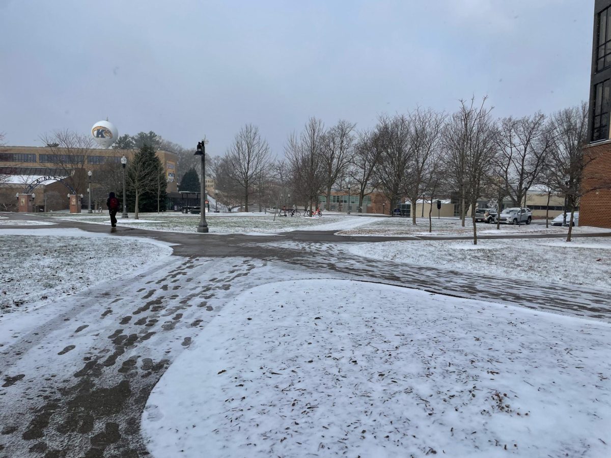 The snowy landscape outside The Quad on November 28, 2023.