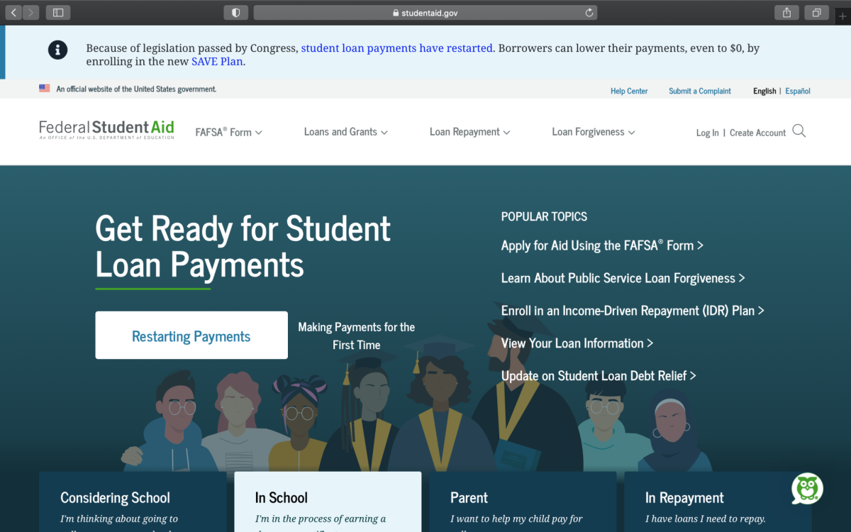 A screenshot of the Federal Student Aid offices FAFSA form home screen.