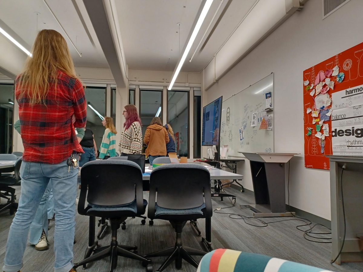 A overlook of the Taylor Hall Undergraduate Studio before the AIGA Wrap Up The Semester event began on Dec. 6, 2023.