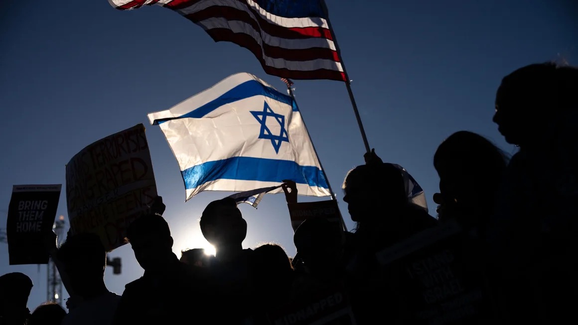 In this November 14 photo, people attend the March for Israel on the National Mall in Washington, DC. (Drew Angerer/Getty Images)