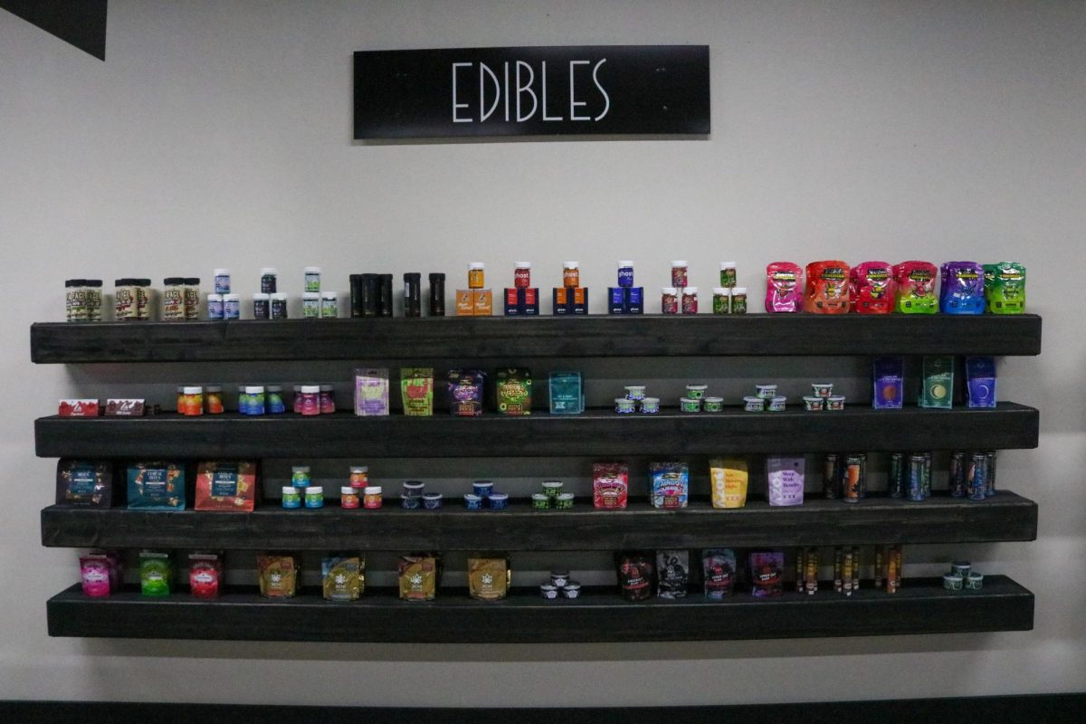 Over 20 CBD flavored edibles sit on display at Kents new hemp shop, Paper & Leaf, on Jan. 27, 2024.
