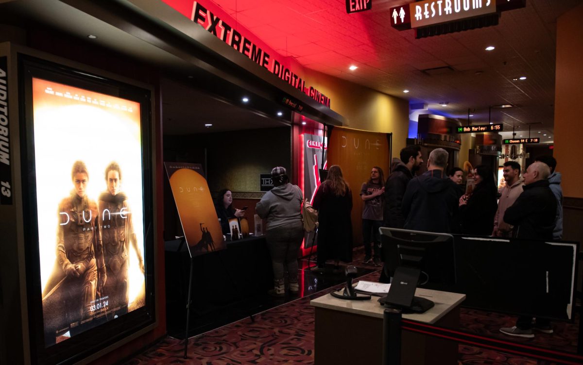 Ticket holders to the premiere of Dune Part 2 line up to enter the theater at Cinemark Valley View and XD in Cleveland on Feb. 27, 2024.