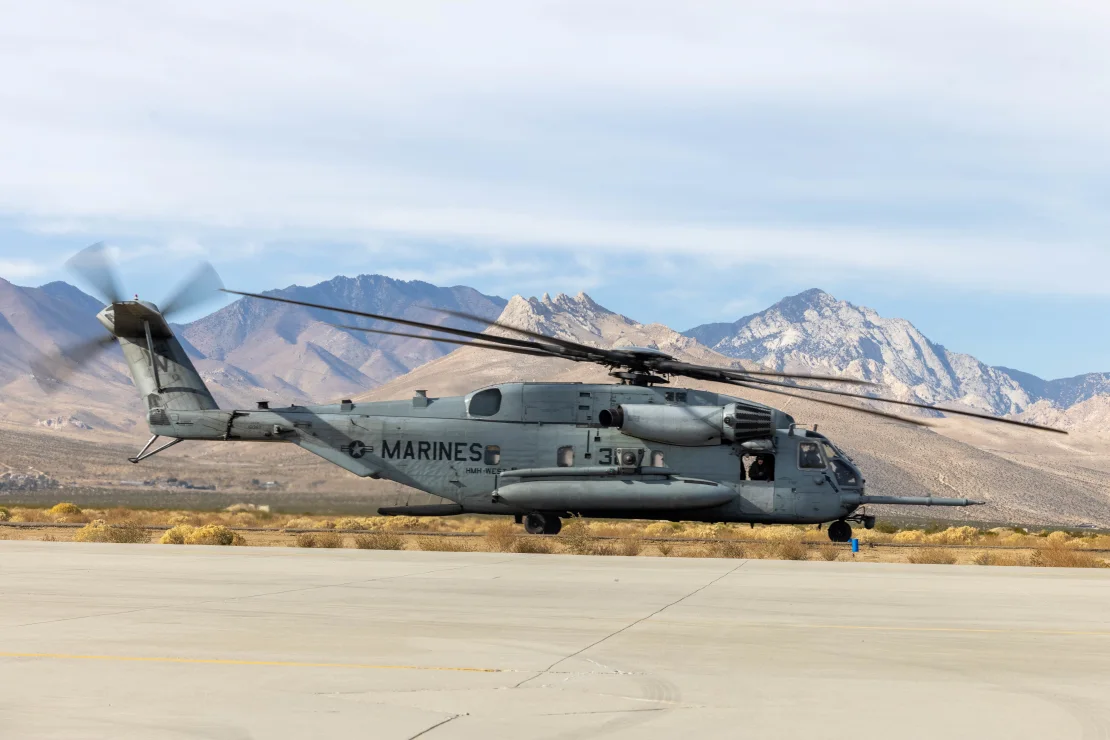 A+CH-53E+Super+Stallion+helicopter+taxies+in+2023+at+Inyokern+Airfield%2C+California.+