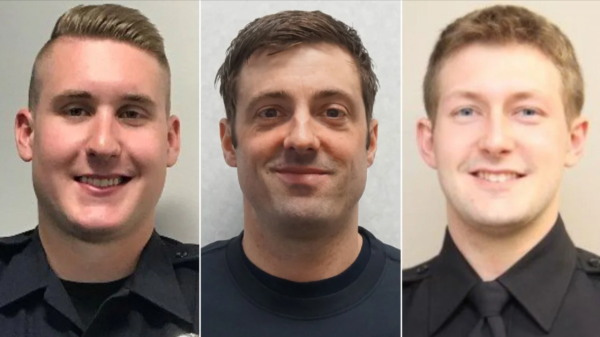 From left, Burnsville Police Officer Paul Elmstrand, firefighter/paramedic Adam Finseth and Officer Matthew Ruge. All three were killed while responding to a domestic incident in Burnsville, Minnesota, Sunday. 