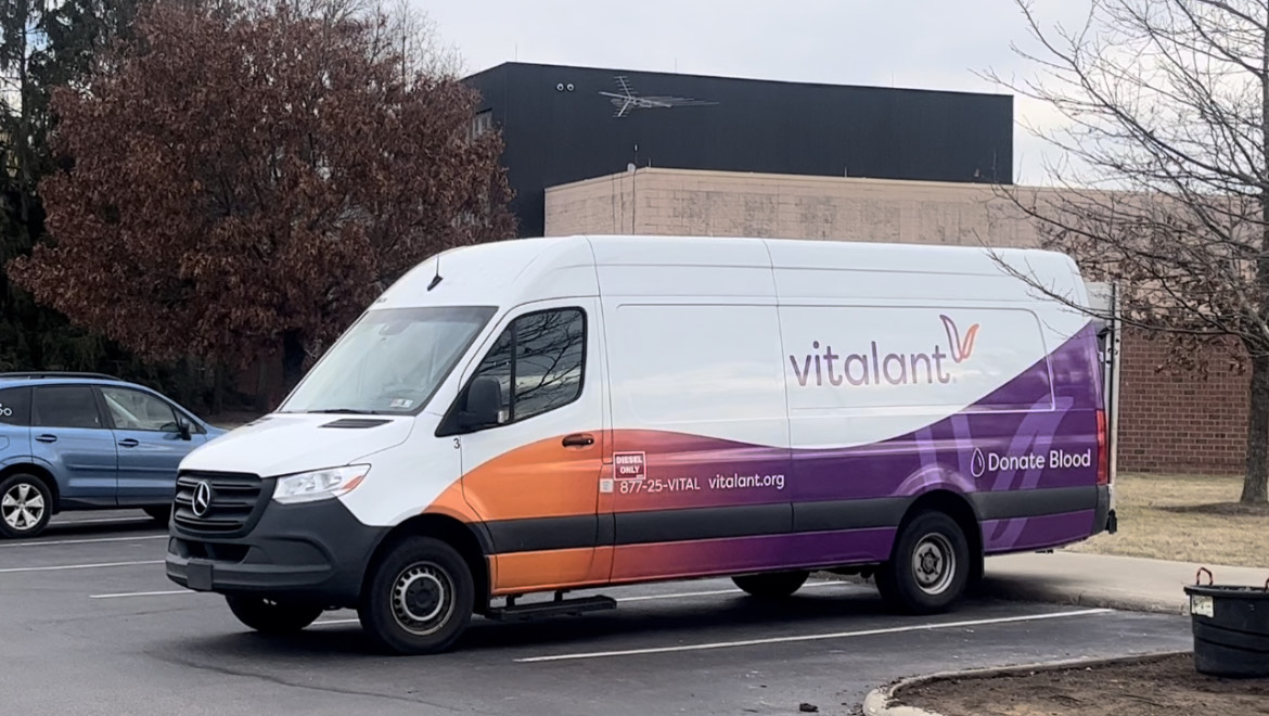 One of the Vitilant blood drive trucks on campus Feb. 8, 2024.