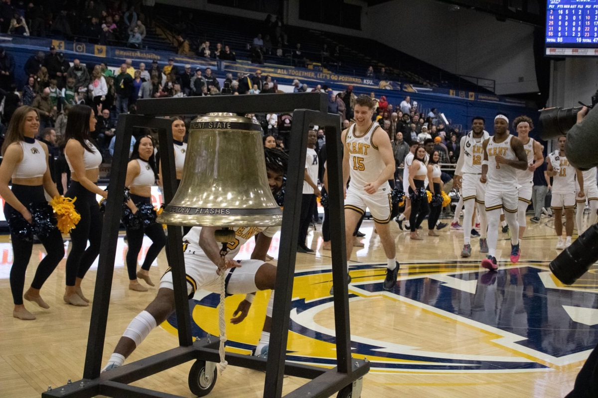 Kent State mens basketball heads for the victory bell after they beat Northern Illinois University at home 85 to 47 on Feb. 17, 2024.