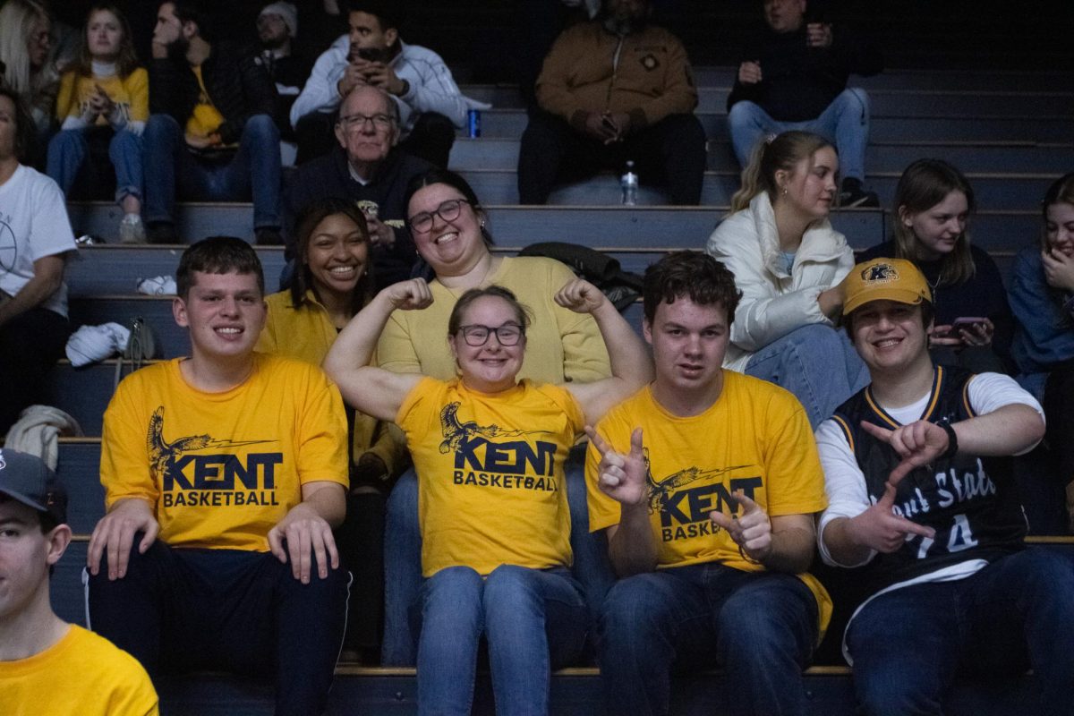Kent State students in the stands of the James A. Rhodes arena on February 23, 2024 before the Kent vs. Akron game. 