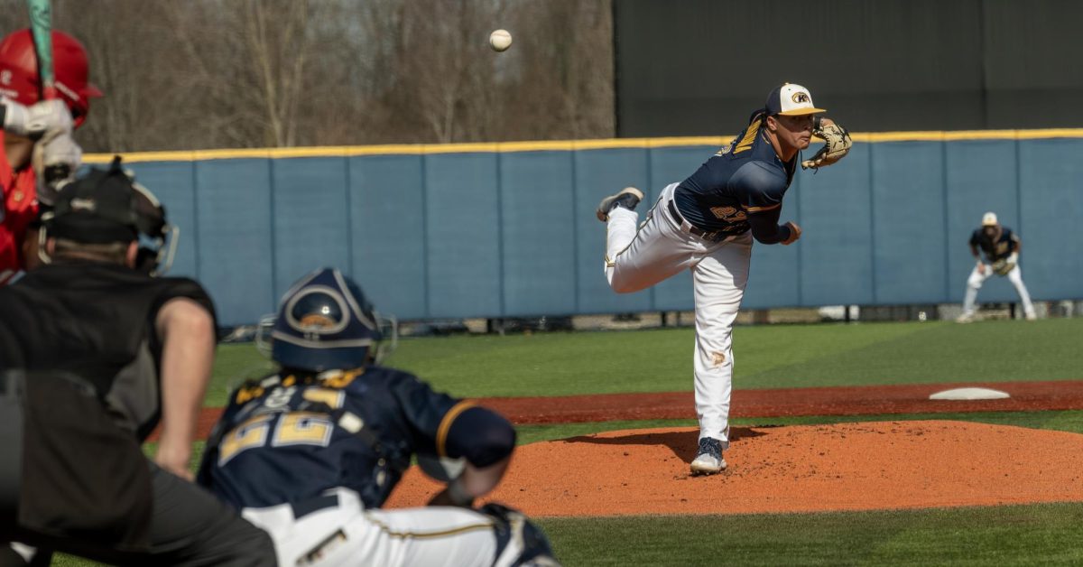 Redshirt Sophomore Starting Pitcher Rocco Bernadina lets loose a breaking ball during the Golden Flashes 27-0 blowout of Youngstown State on March 12, 2024.