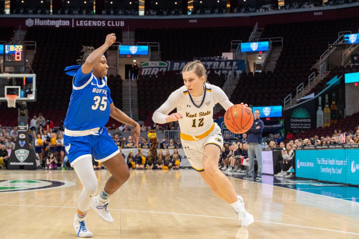 Jenna Batsch on offense assisting Kent State in their victory against Buffalo to win the MAC Womens Basketball tournament championship game on March 16, 2024.