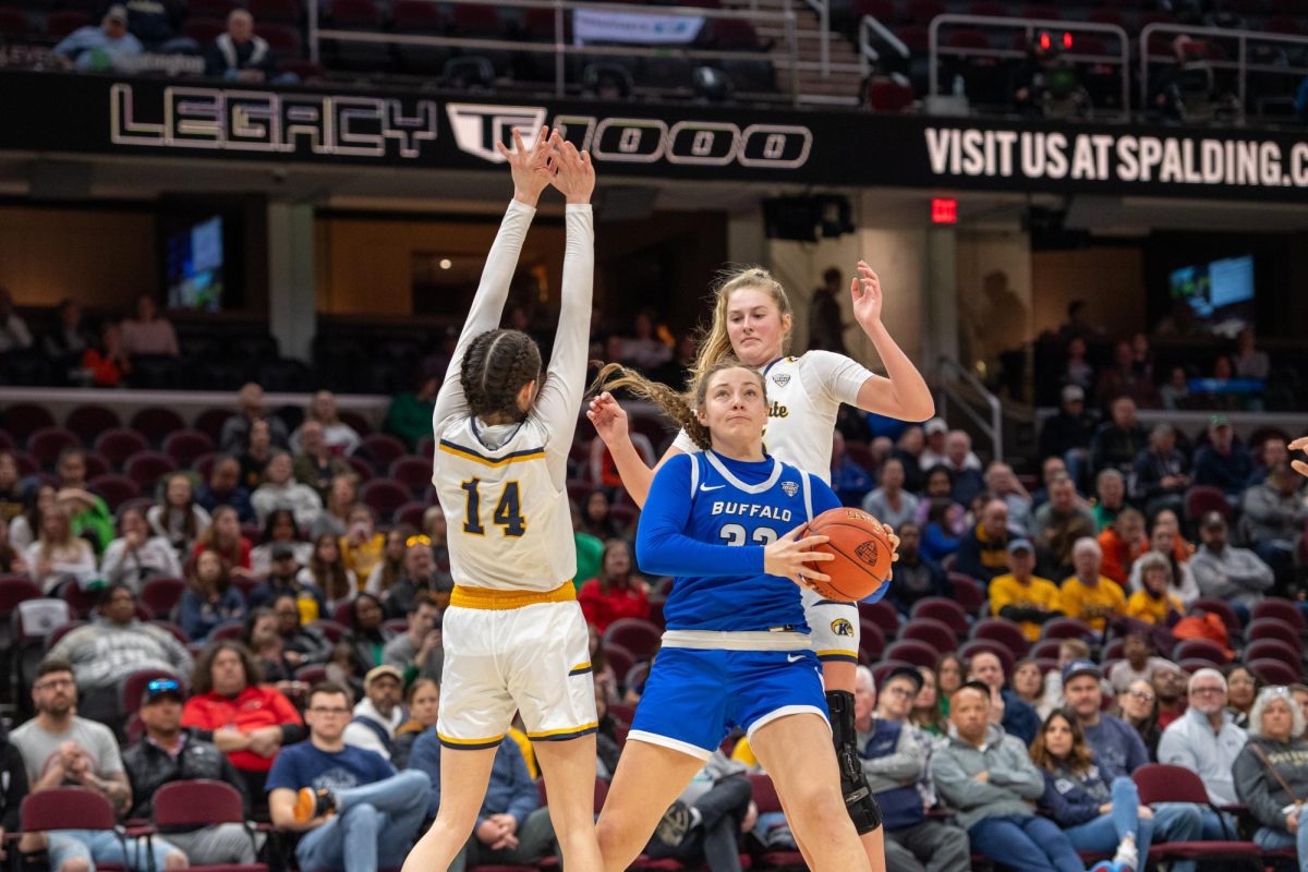 Katie Shumate and Bridget Dunn, on offense against Buffalo, were crucial to winning the MAC Womens Championship on March 16, 2024.