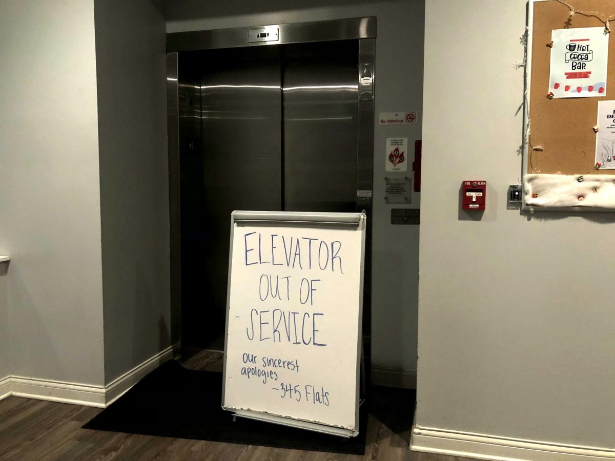 Following its collapse in November, the elevator in 345 Flats remains out of service.