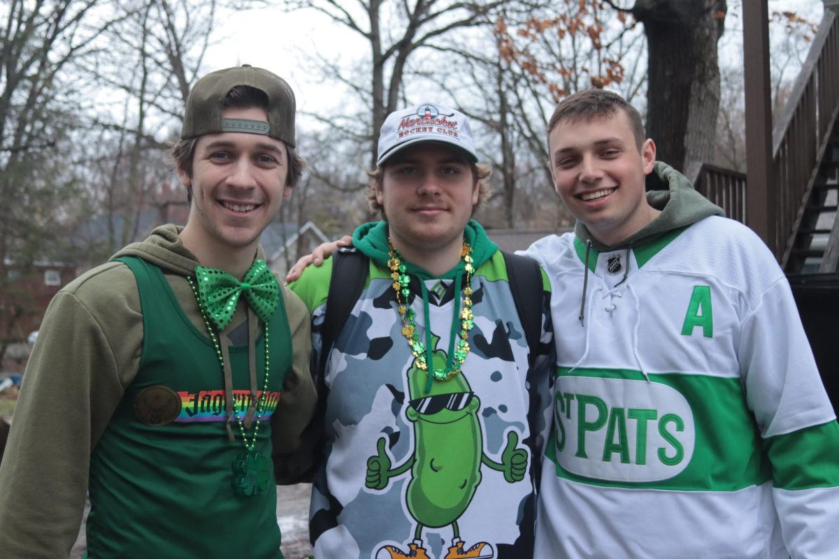 From left to right: Nick Beck, Eric Toth, Niko Krause recount their festivities this Fake Paddys Day 2024 as they talk about how their table broke. 