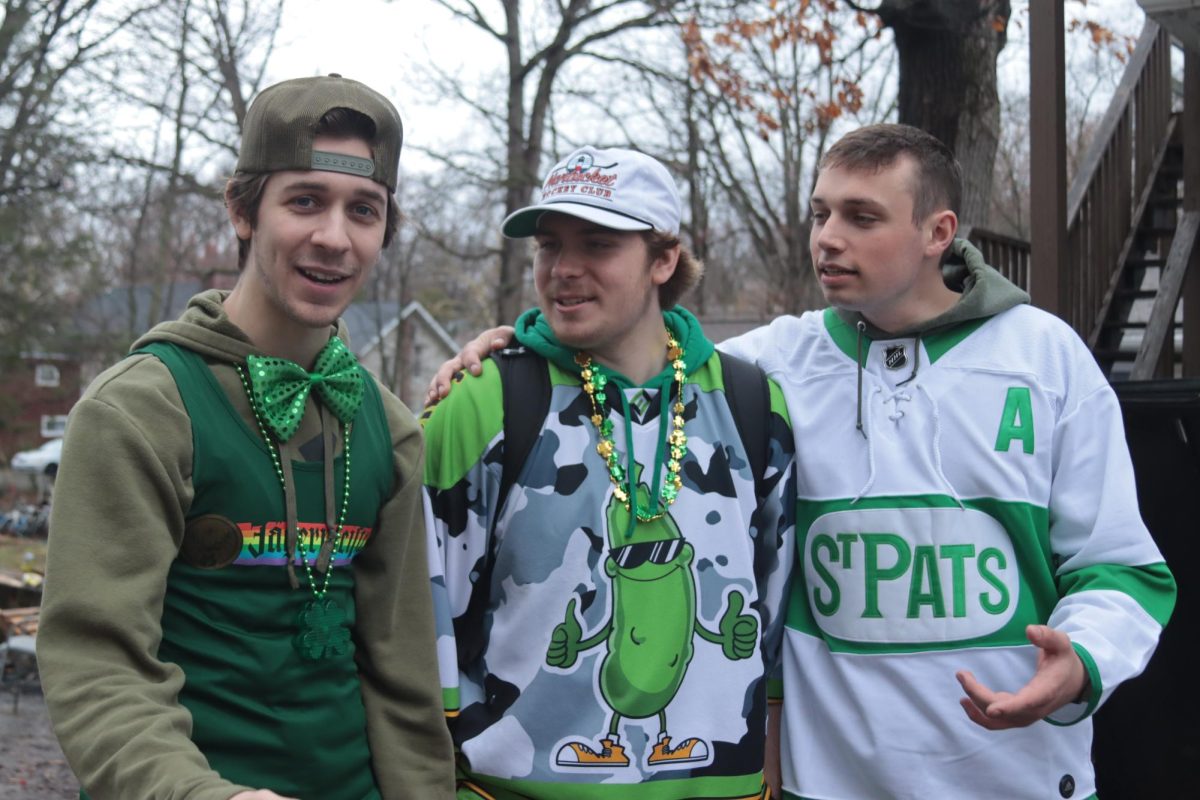 From left to right: Nick Beck, Eric Toth, Niko Krause recount their festivities this Fake Paddys Day 2024 as they talk about how their table broke. 