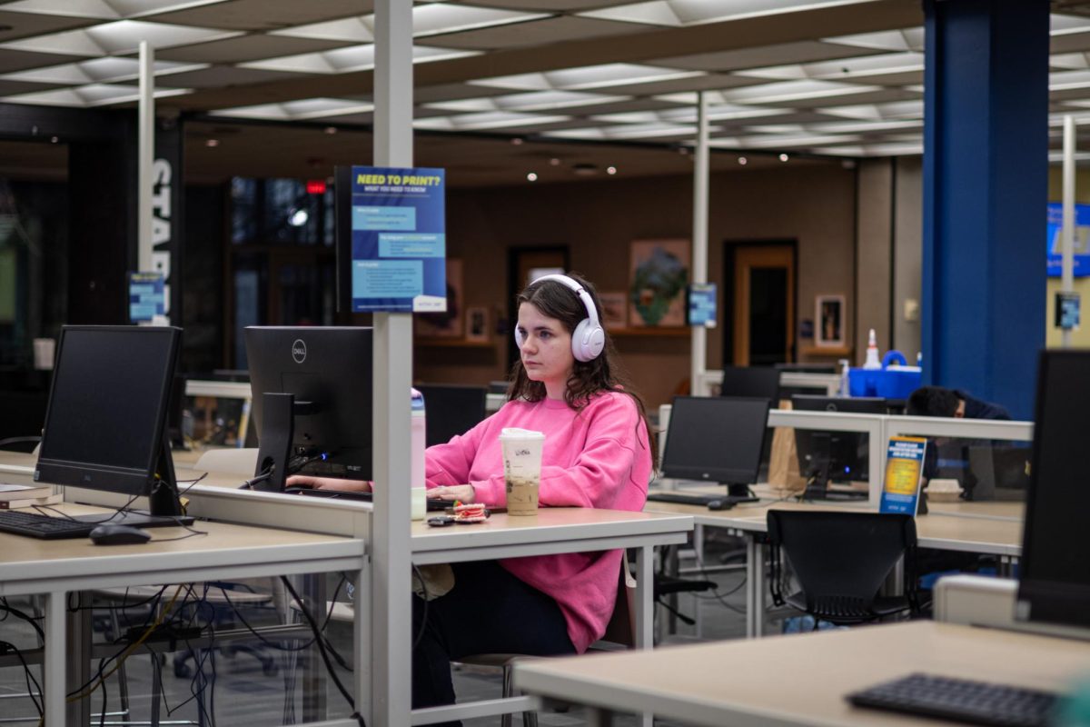 Nikita Abbott, senior environments studies student is studying in the Kent State Library on March 20, 2024.