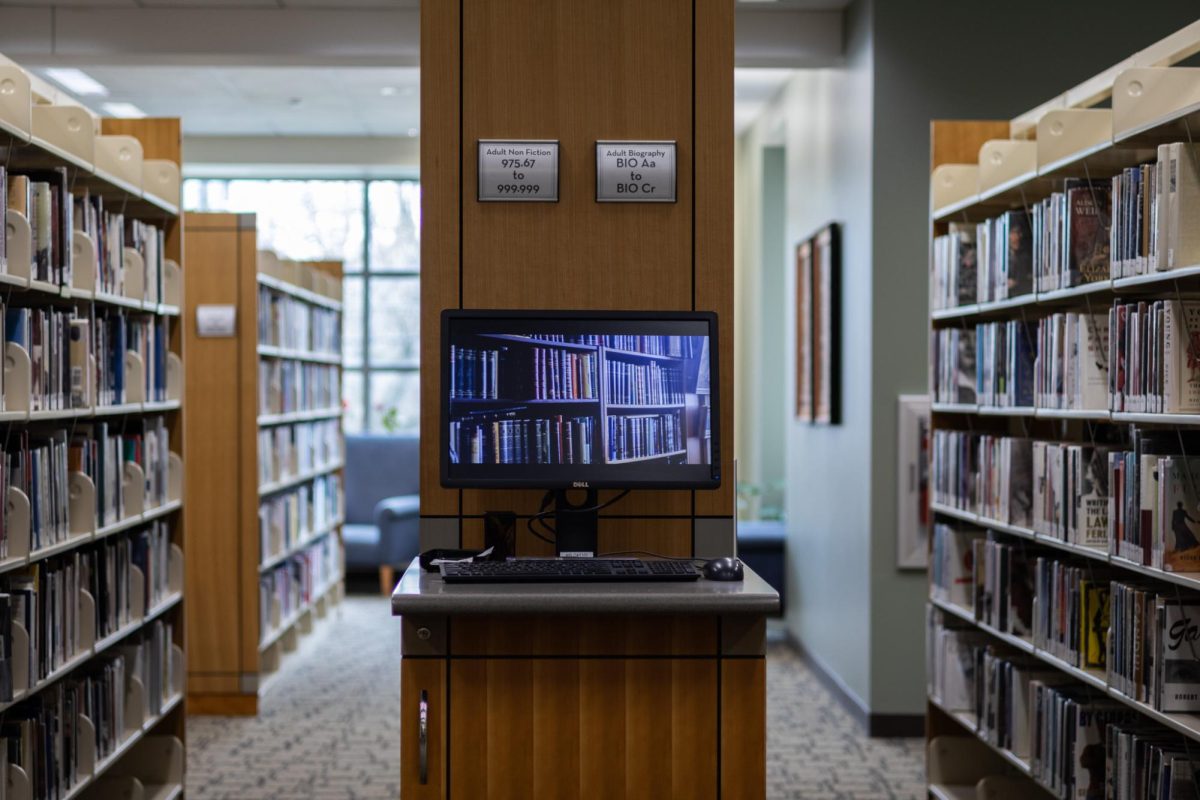 Kent Free Library has a computer for patrons to use that helps them look up what they are searching for on March 22, 2024.