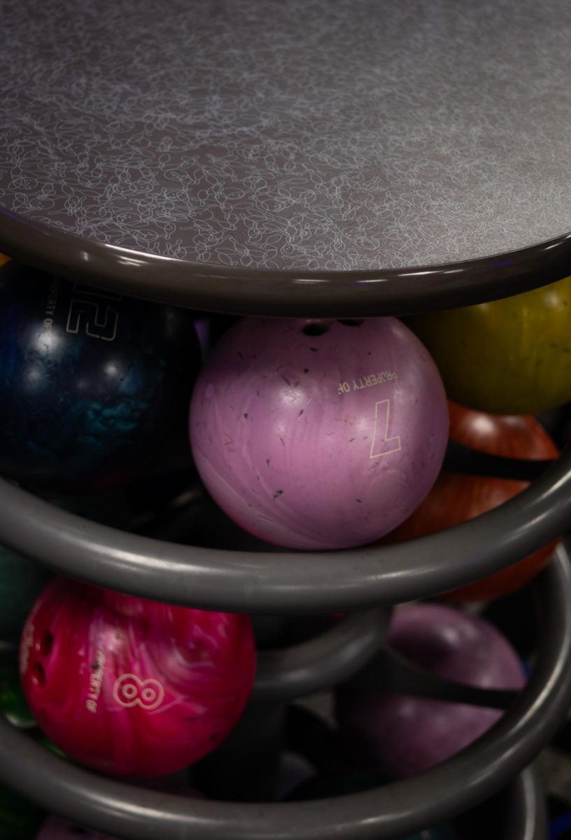 These are some of the bowling balls available at the Kent Lanes Bowling alley on March 23, 2024.